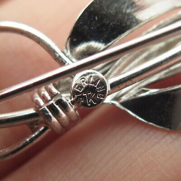 TRU-KAY 925 Sterling Silver Vintage Leaf Floral Pin Brooch - Picture 8 of 9